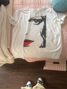 Diane Von Furstenberg White Tee with Black Brushstroke Print